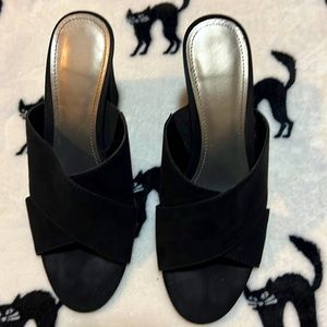 Worthington Black Suede Criss Cross Mules. US Size 7